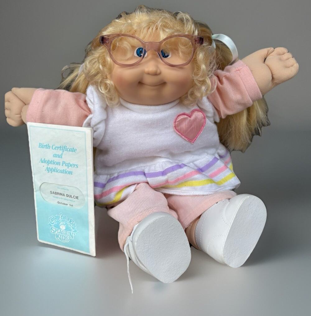 Cabbage Patch Doll Kid Coleco SILK HAIR BLUE EYES Glasses Rare Certificate